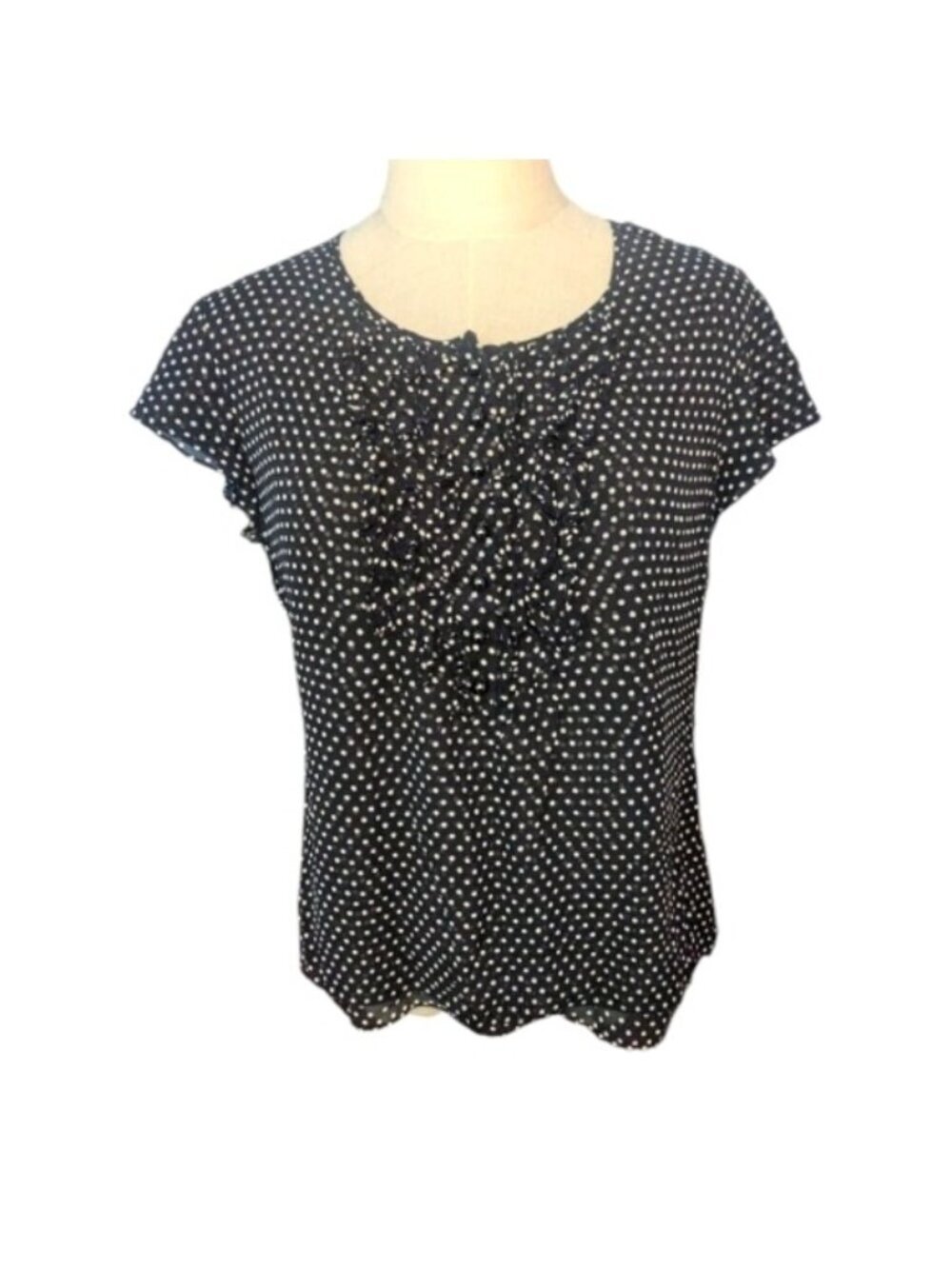 VTG Talbots Pure Silk Black and White Polka Dot Blouse 12